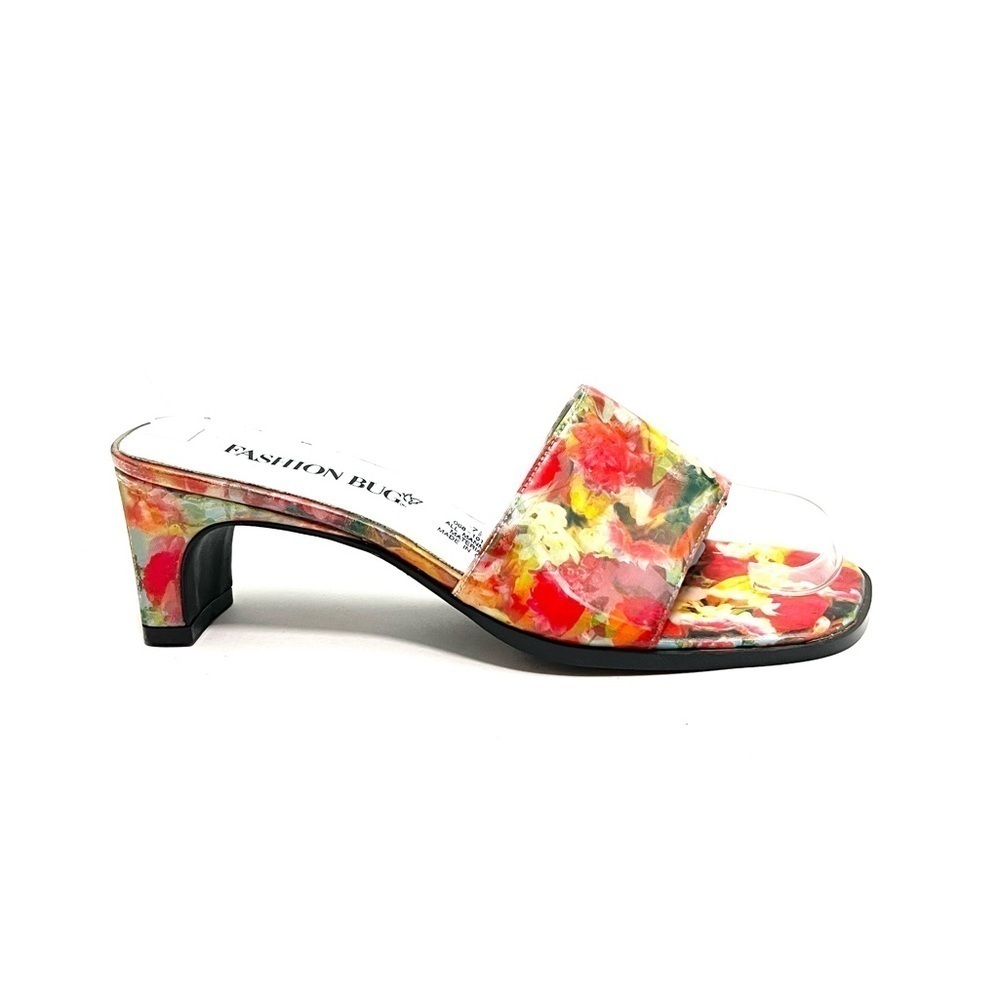 Vintage 1990s multicolor rose floral vinyl hologram heeled novelty sandals